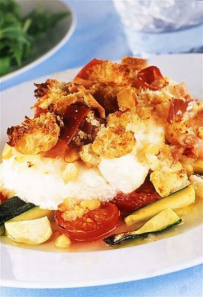 Baked cod prosciutto crust