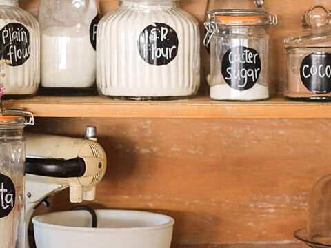 Baking Ingredients on antique hutch 4932